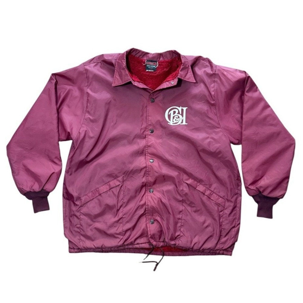 Vintage 80s Hilton Coaches Maroon Faux Fur Lined Snap Button Coat Bomber Jacket